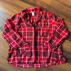Victoria's‎ Secret Red Plaid Flannel Sleep Pajama Top Shirt Women's Medium